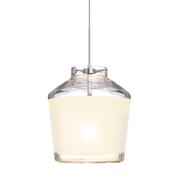 Besa Lighting Pica 6 Cord Pendant, White Sand, Satin Nickel Finish, 1x5W LED 1XT-PIC6WH-LED-SN - main